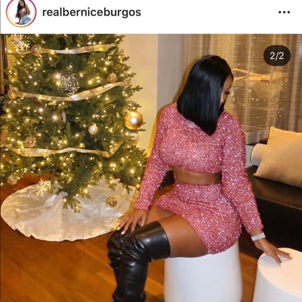 Fashionnova Pink Sparkle Two-Piece Skirt Set